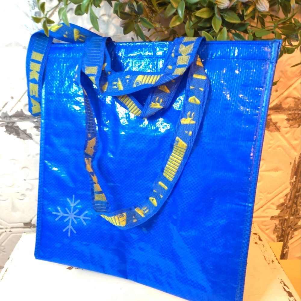 IKEA FRAKTA Blue Reusable Cooler Tote Bag with Glossy Finish NEW 15"X15 3/4"